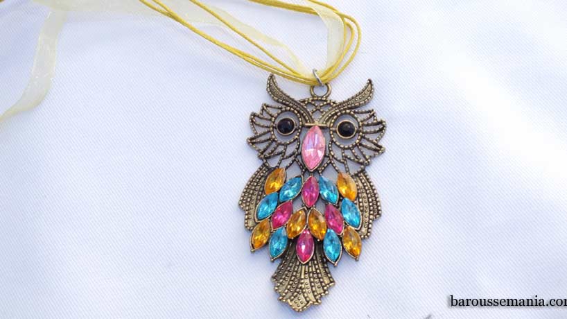 Collier bronze chouette à strass